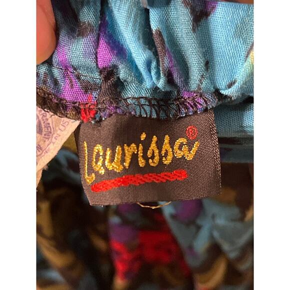 VTG Laurissa Black Turquoise Floral Wide Leg Cropped Culottes Women's Size Small - Picture 5 of 6